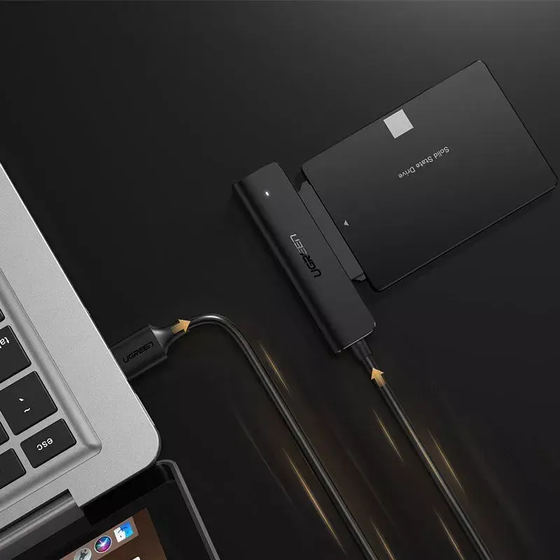 Išorinis 2,5 colio SATA III USB 3.0 korpusas UGREEN 70609, skirtas 2,5 colio SATA SSD/HDD, USB-A į SATA, 5 Gbit/s, juodas