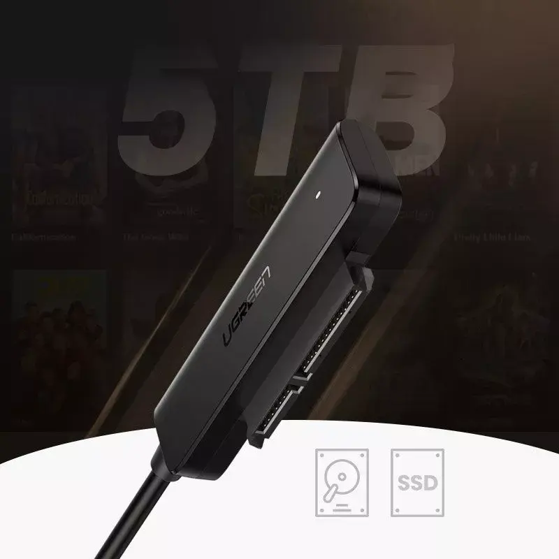 Išorinis 2,5 colio SATA III USB 3.0 korpusas UGREEN 70609, skirtas 2,5 colio SATA SSD/HDD, USB-A į SATA, 5 Gbit/s, juodas