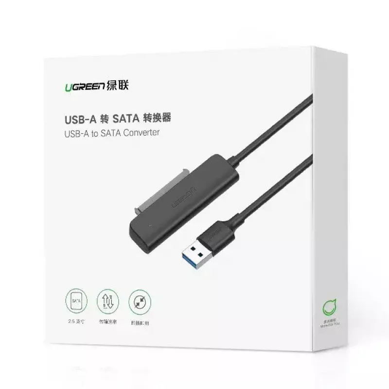 Išorinis 2,5 colio SATA III USB 3.0 korpusas UGREEN 70609, skirtas 2,5 colio SATA SSD/HDD, USB-A į SATA, 5 Gbit/s, juodas