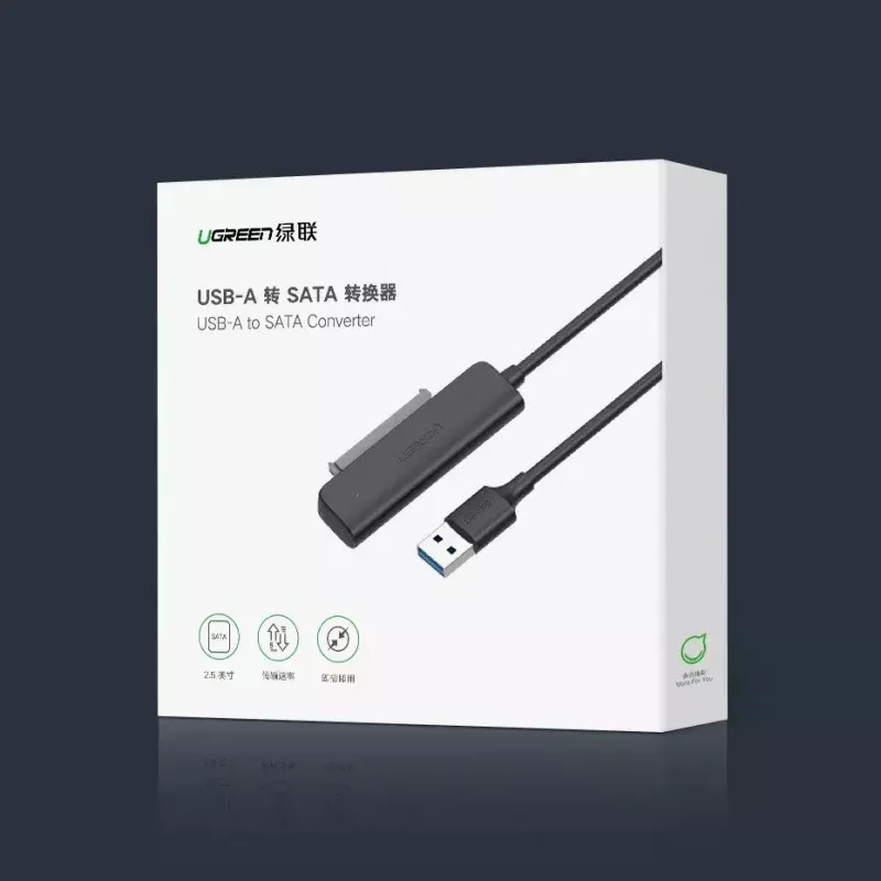 Išorinis 2,5 colio SATA III USB 3.0 korpusas UGREEN 70609, skirtas 2,5 colio SATA SSD/HDD, USB-A į SATA, 5 Gbit/s, juodas