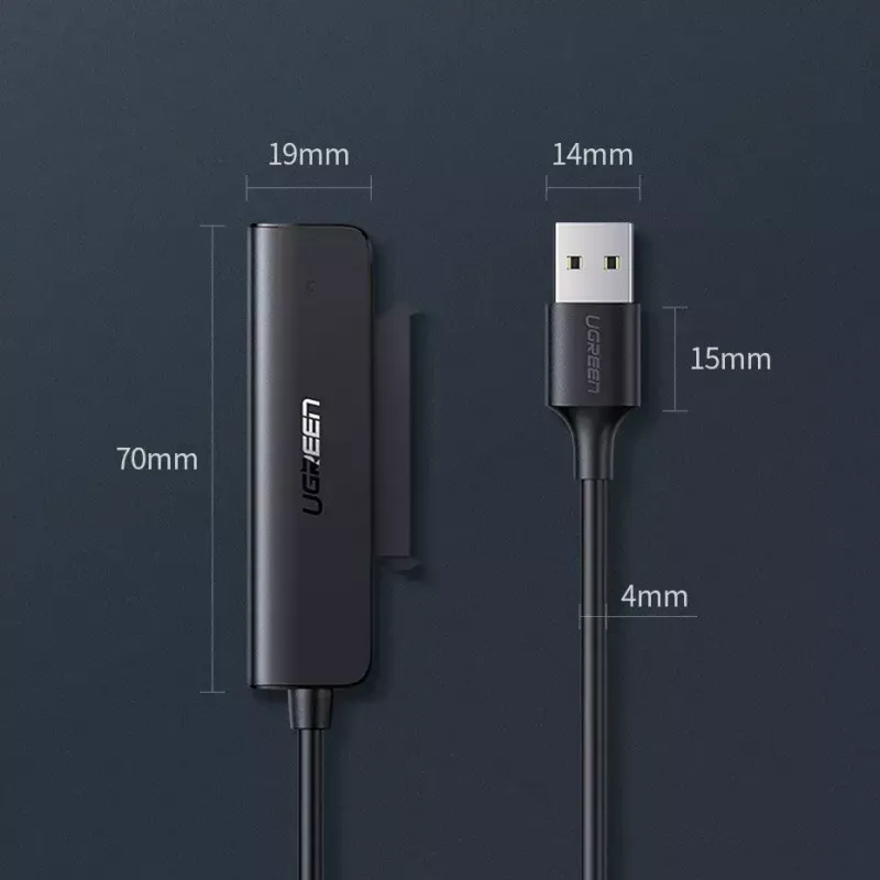 Išorinis 2,5 colio SATA III USB 3.0 korpusas UGREEN 70609, skirtas 2,5 colio SATA SSD/HDD, USB-A į SATA, 5 Gbit/s, juodas