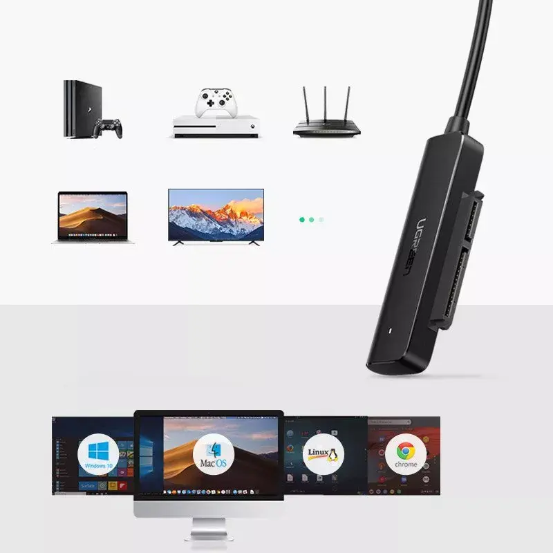 Išorinis 2,5 colio SATA III USB 3.0 korpusas UGREEN 70609, skirtas 2,5 colio SATA SSD/HDD, USB-A į SATA, 5 Gbit/s, juodas
