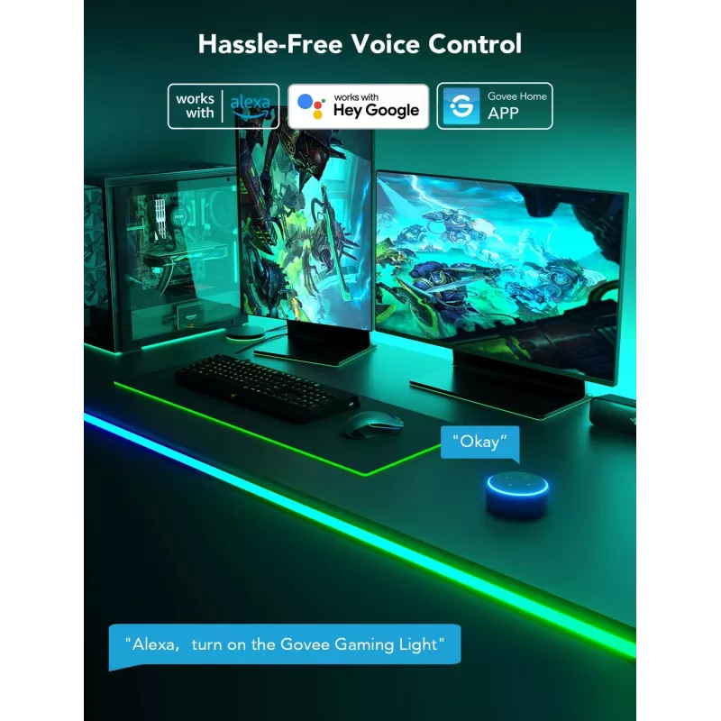 Govee H61C3 RGBIC LED juostelė žaidimų stalui — adresuojamas RGBIC apšvietimas, lanksti juostelė