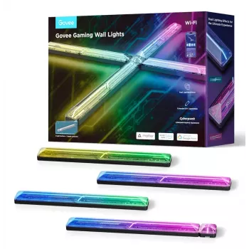 Išmanioji sieninė lemputė Govee Gaming Wall Lights (4+1) — Wi‑Fi/Bluetooth, įvairiaspalvė, 4 vnt., 370×45×30 mm