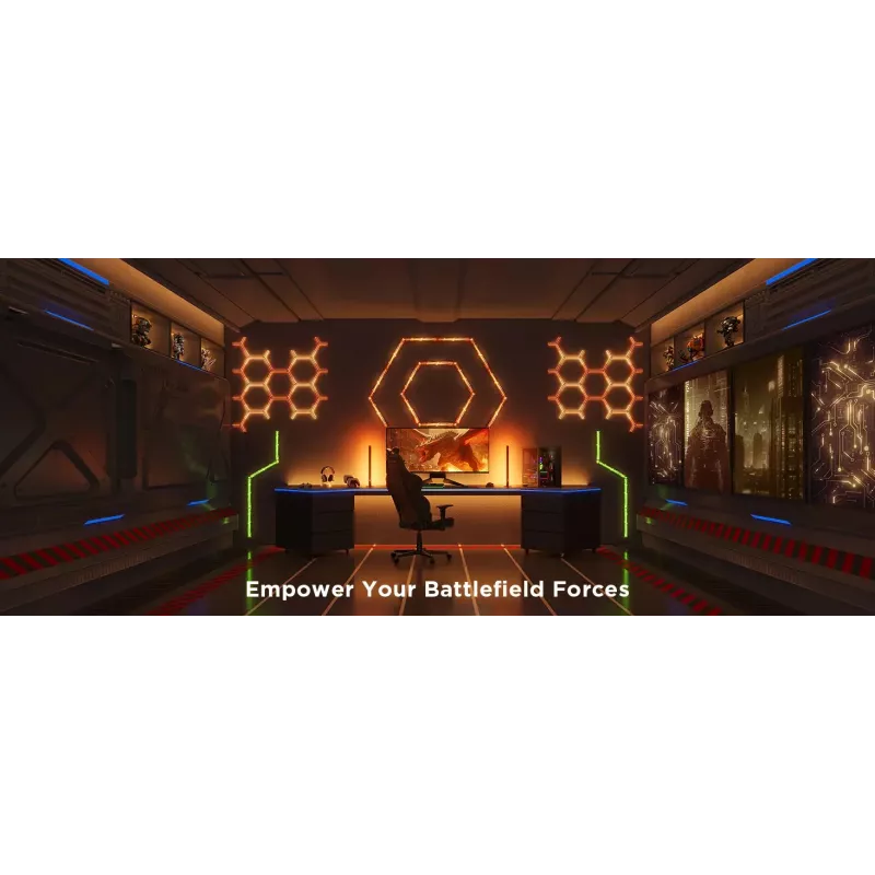 Išmanioji sieninė lemputė Govee Gaming Wall Lights (4+1) — Wi‑Fi/Bluetooth, įvairiaspalvė, 4 vnt., 370×45×30 mm