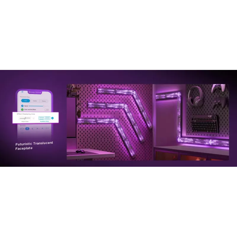 Išmanioji sieninė lemputė Govee Gaming Wall Lights (4+1) — Wi‑Fi/Bluetooth, įvairiaspalvė, 4 vnt., 370×45×30 mm
