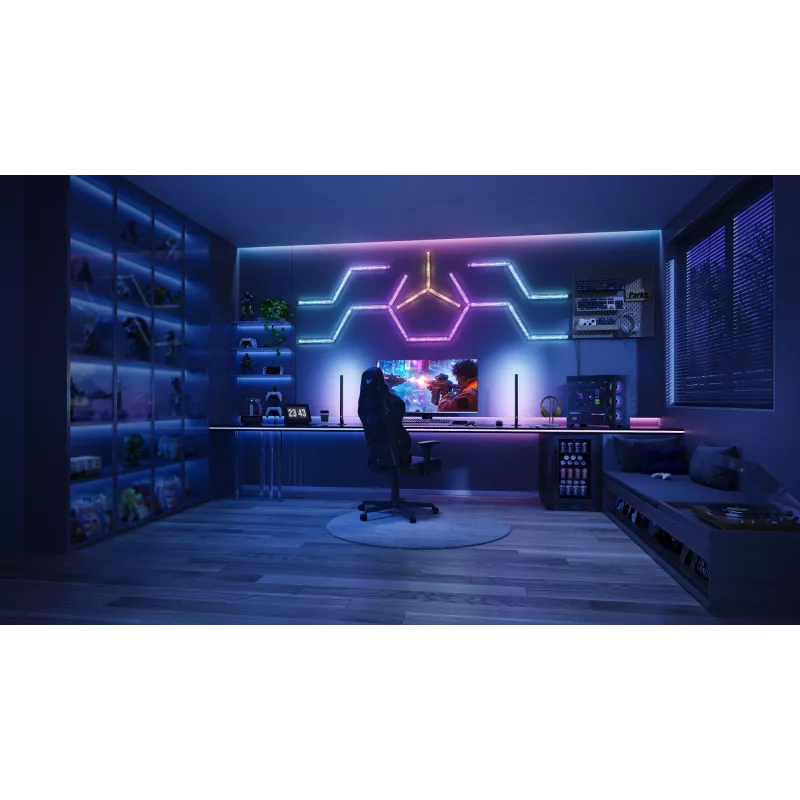 Išmanioji sieninė lemputė Govee Gaming Wall Lights (4+1) — Wi‑Fi/Bluetooth, įvairiaspalvė, 4 vnt., 370×45×30 mm