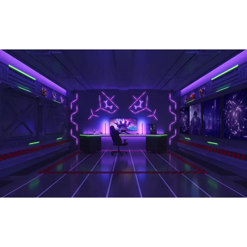 Išmanioji sieninė lemputė Govee Gaming Wall Lights (4+1) — Wi‑Fi/Bluetooth, įvairiaspalvė, 4 vnt., 370×45×30 mm