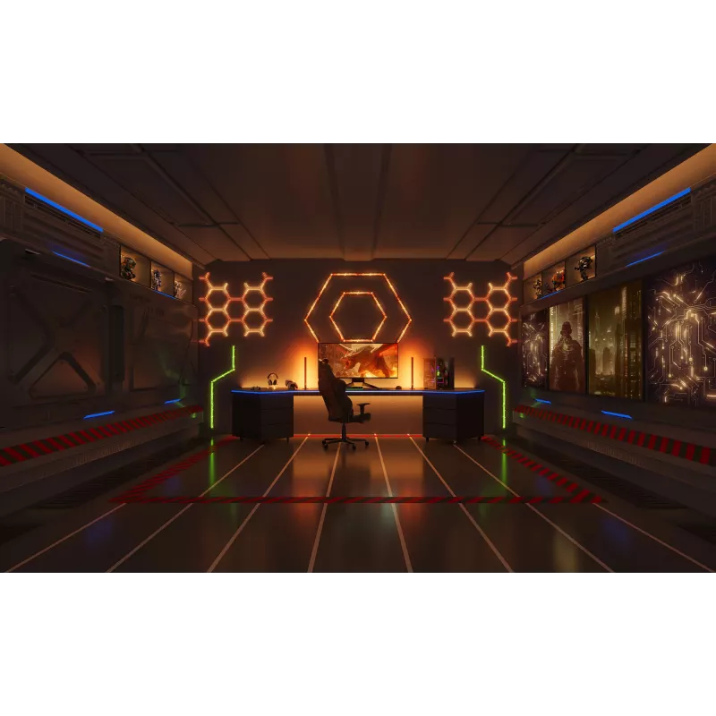 Išmanioji sieninė lemputė Govee Gaming Wall Lights (4+1) — Wi‑Fi/Bluetooth, įvairiaspalvė, 4 vnt., 370×45×30 mm