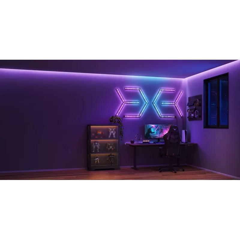Išmanioji sieninė lemputė Govee Gaming Wall Lights (4+1) — Wi‑Fi/Bluetooth, įvairiaspalvė, 4 vnt., 370×45×30 mm