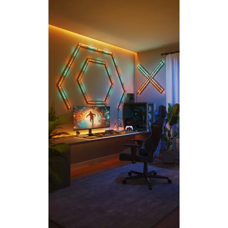 Išmanioji sieninė lemputė Govee Gaming Wall Lights (4+1) — Wi‑Fi/Bluetooth, įvairiaspalvė, 4 vnt., 370×45×30 mm