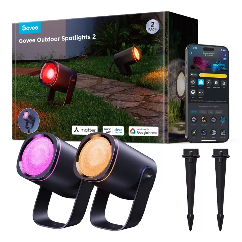 Išoriniai prožektoriai Govee H7093 RGBICWW 750 lm Wi‑Fi 2.4 GHz, RGB ir šilta balta