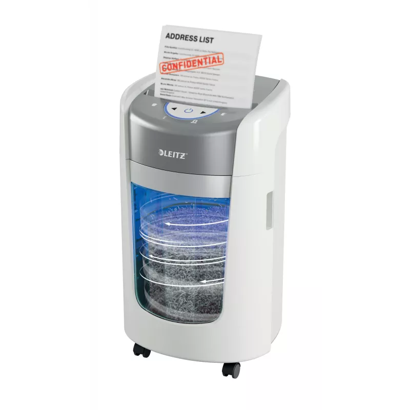 “Leitz IQ OptiMax Home Office 225” mikro pjovimo popieriaus smulkintuvas, saugumo lygis P5, 15 l – baltas