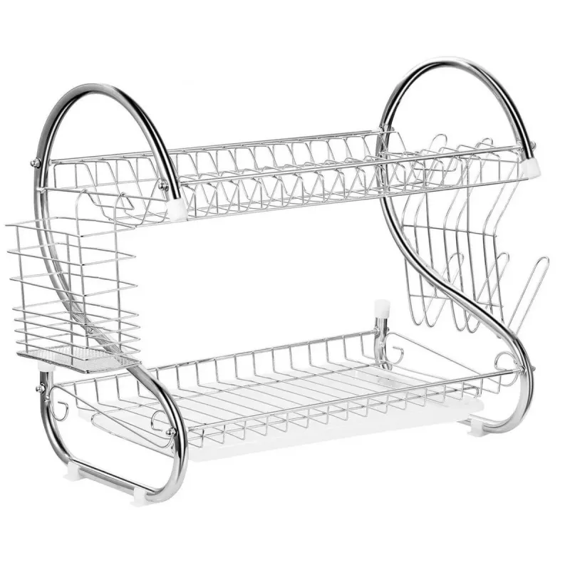 Stalinis indų džiovintuvas Maestro MR-1025-43, metalinis, 43 cm plotis, juoda, lašų padėklas, įrankių ir stiklinių skyriai