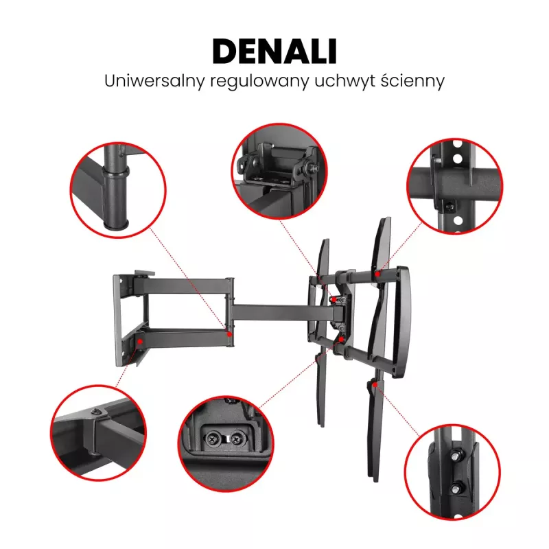 Sieninis TV laikiklis MONTIS DENALI MT162 37 colių–105 colių ekranams, plieninis, 75 kg talpa, VESA 200x100–800x600, pakreipiamas/sukiojamas/pasukamas, 7,3–60,9 cm