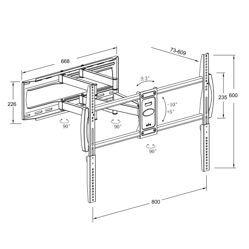 Sieninis TV laikiklis MONTIS DENALI MT162 37 colių–105 colių ekranams, plieninis, 75 kg talpa, VESA 200x100–800x600, pakreipiamas/sukiojamas/pasukamas, 7,3–60,9 cm