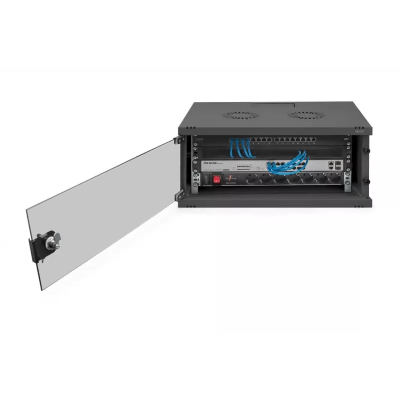 DIGITUS 4U sieninė spintelė SOHO nesumontuota 241x540x400mm pilno stiklo priekinės durys juoda