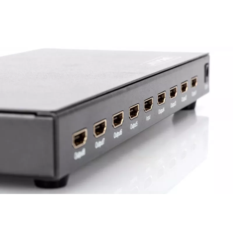 DIGITUS HDMI skirstytuvas, 8 prievadų 1080p, 3D, HDMI High Speed, 2,25 GHz/225 MHz, metalinis korpusas, juodas
