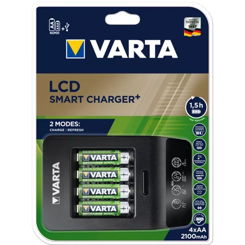 VARTA LCD Smart Charger+ su 4 AA baterijomis 2100mAh
