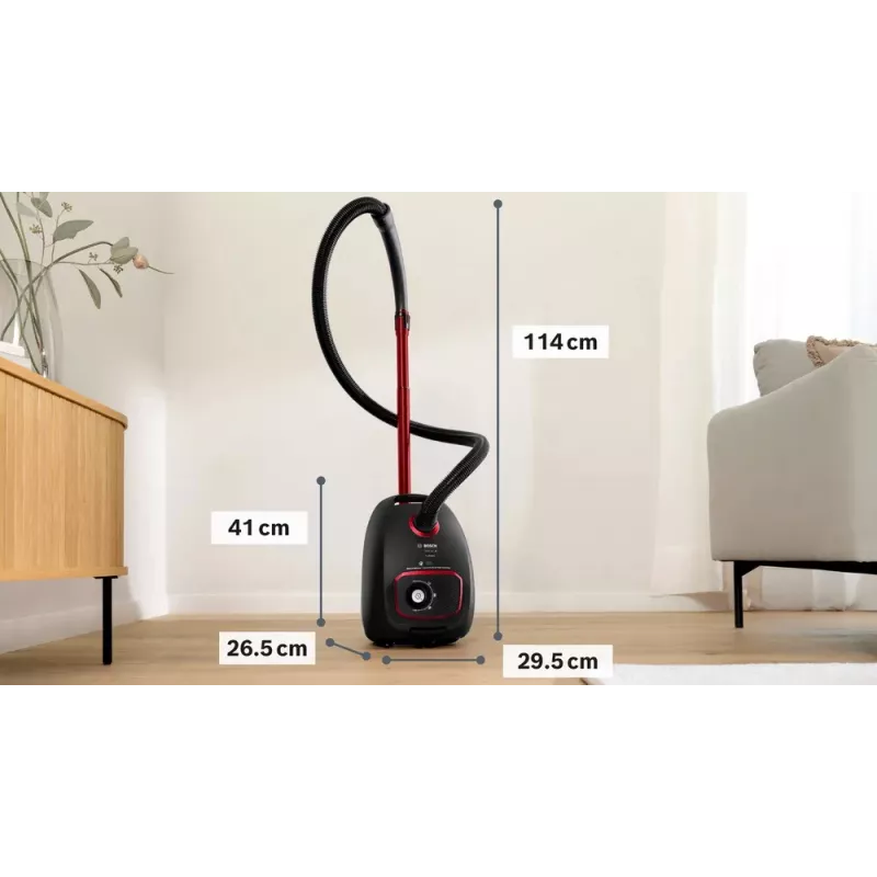 Cilindrinis dulkių siurblys Bosch Serie 4 BGB41POW1 — 850 W, 4 l dulkių maišelis, HEPA13, teleskopinis metalinis vamzdis
