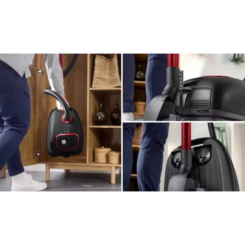 Cilindrinis dulkių siurblys Bosch Serie 4 BGB41POW1 — 850 W, 4 l dulkių maišelis, HEPA13, teleskopinis metalinis vamzdis