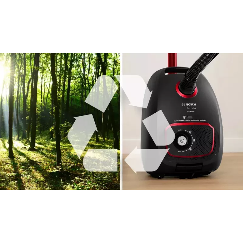 Cilindrinis dulkių siurblys Bosch Serie 4 BGB41POW1 — 850 W, 4 l dulkių maišelis, HEPA13, teleskopinis metalinis vamzdis