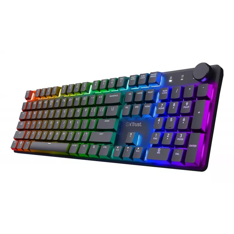 Trust GXT 868 Torix klaviatūra, skirta žaidimams, USB + RF belaidė + Bluetooth, QWERTY, JAV anglų, juoda