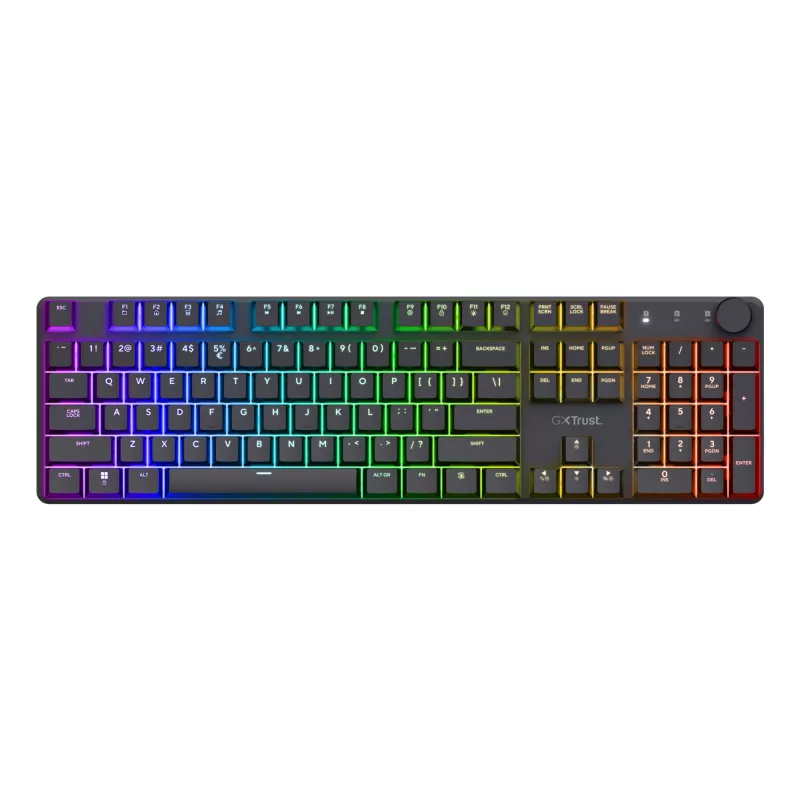 Trust GXT 868 Torix klaviatūra, skirta žaidimams, USB + RF belaidė + Bluetooth, QWERTY, JAV anglų, juoda