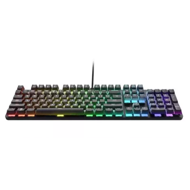 Laidinė žaidimų mechaninė klaviatūra TRUST GXT 871 Zora — pilno dydžio QWERTY US, RGB, N-key rollover, 104 klavišai, aliuminis, USB-A, 1,8 m