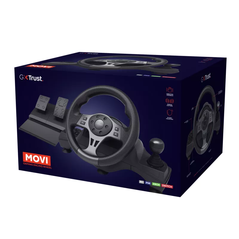 Trust GXT 289 Movi Juoda USB vairas + pedalai Nintendo Switch, PlayStation 4, Xbox One S, Xbox One X, Xbox Series S, Xbox Series X