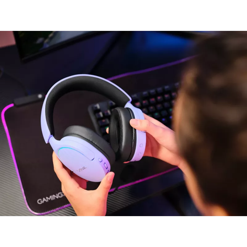 Trust GXT 491P FAYZO ausinės Laidinės ir belaidės Galvos juosta Žaidimų USB-A Bluetooth Juoda, Violetinė