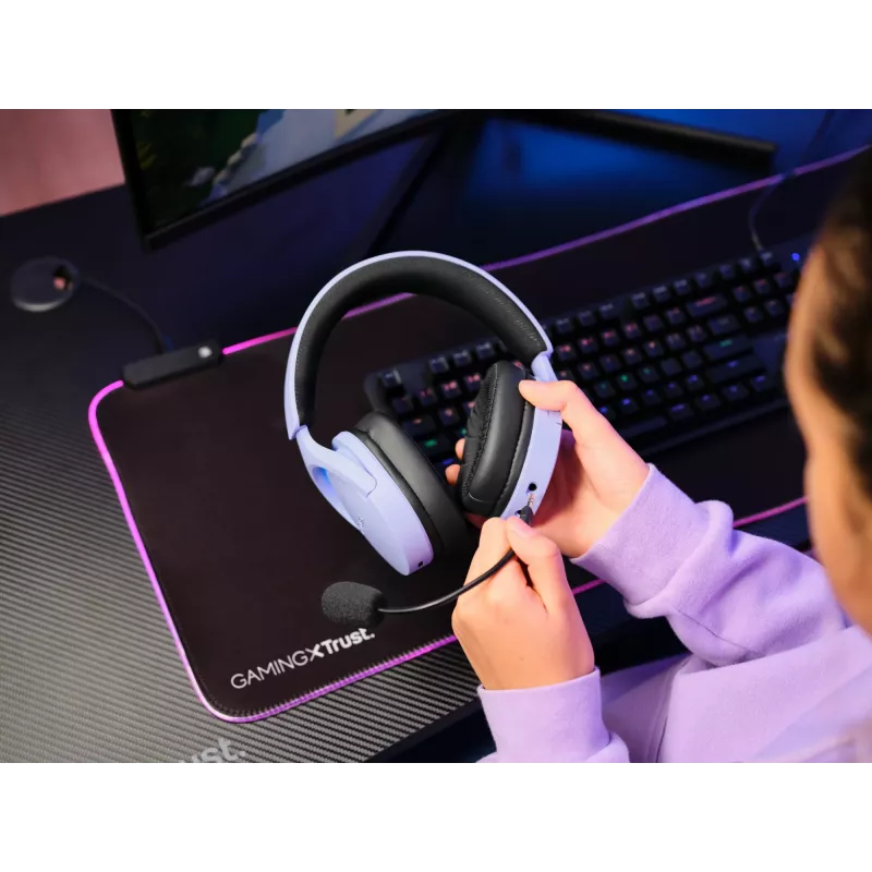 Trust GXT 491P FAYZO ausinės Laidinės ir belaidės Galvos juosta Žaidimų USB-A Bluetooth Juoda, Violetinė