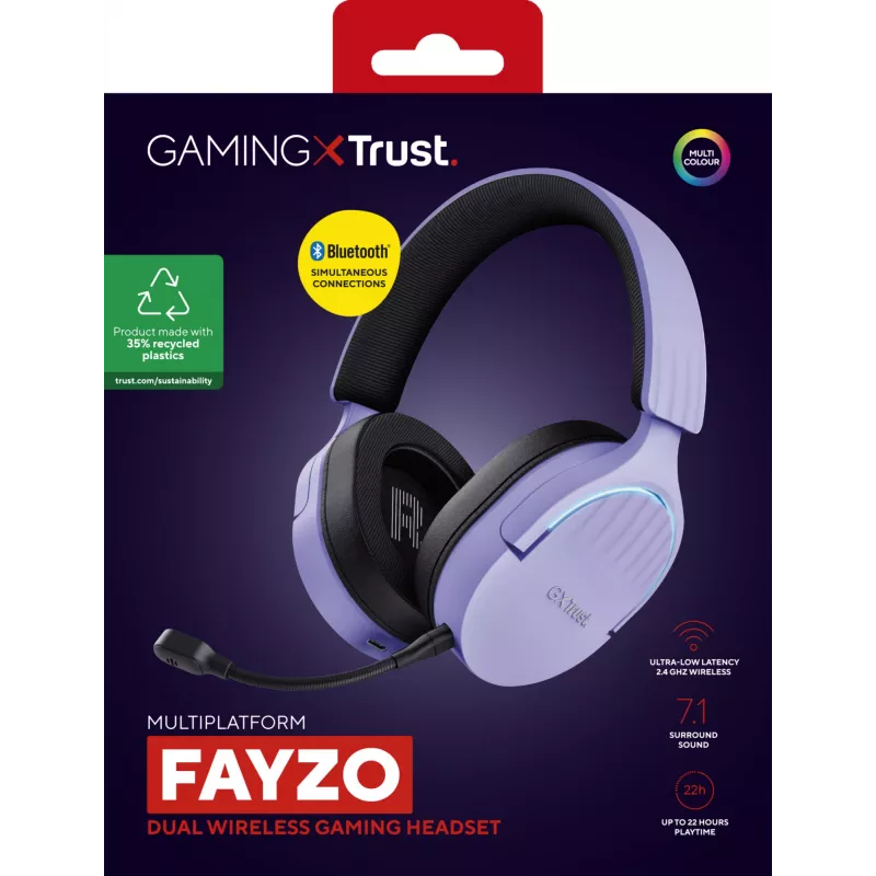 Trust GXT 491P FAYZO ausinės Laidinės ir belaidės Galvos juosta Žaidimų USB-A Bluetooth Juoda, Violetinė