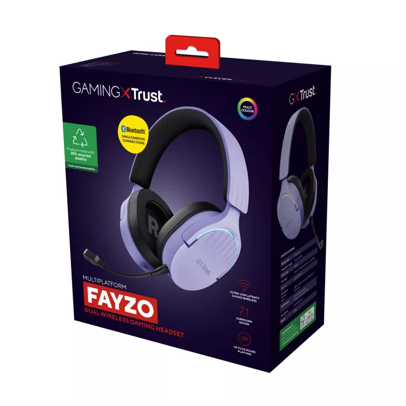 Trust GXT 491P FAYZO ausinės Laidinės ir belaidės Galvos juosta Žaidimų USB-A Bluetooth Juoda, Violetinė