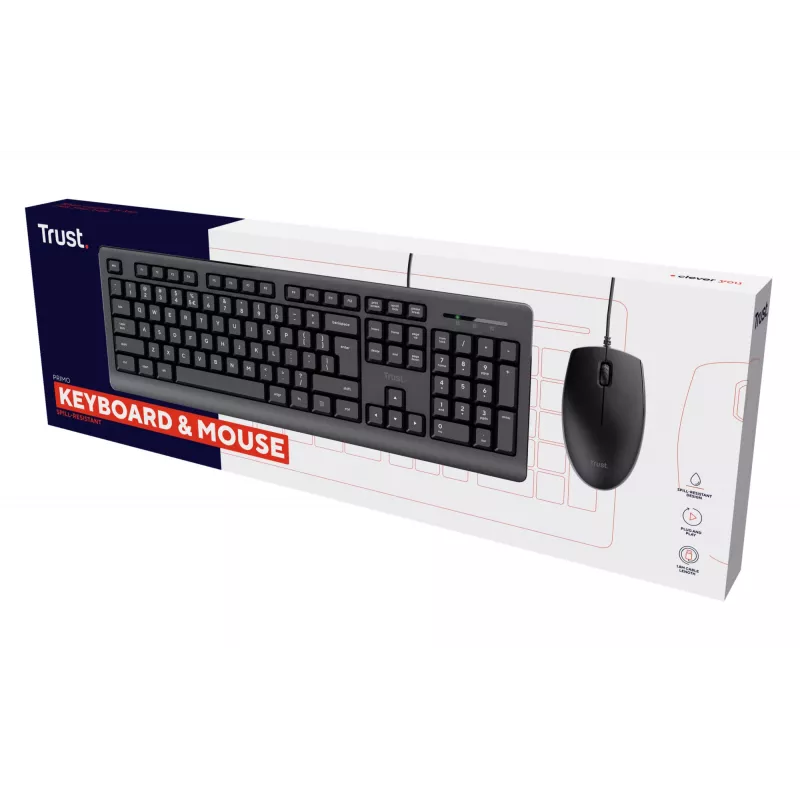 Trust Primo klaviatūra, pelė pridedama, universali, USB, QWERTY, JAV anglų, juoda