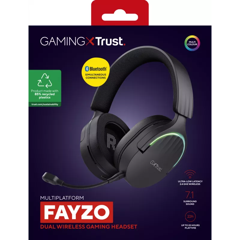Trust GXT 491 Fayzo ausinės laidinės ir belaidės ant galvos žaidimų USB Type-C Bluetooth juodos