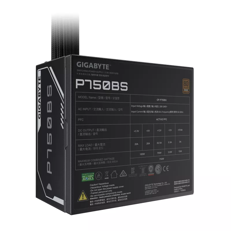 GIGABYTE P750BS maitinimo blokas - PCI-E 6+2 Pin x 4, 80 PLUS Bronze, 120mm ventiliatorius, ATX suderinamas, ES kištukas