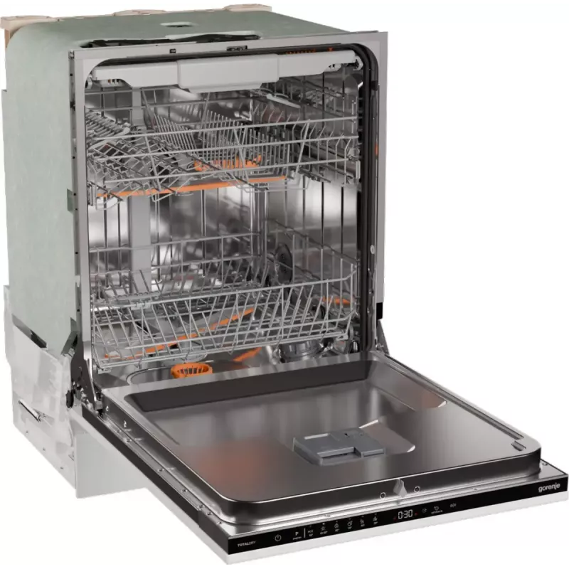 Įmontuojama indaplovė Gorenje GV16D5 — 16 komplektų talpa, 44 dB, nerūdijantis plienas, 7 temperatūros nuostatos