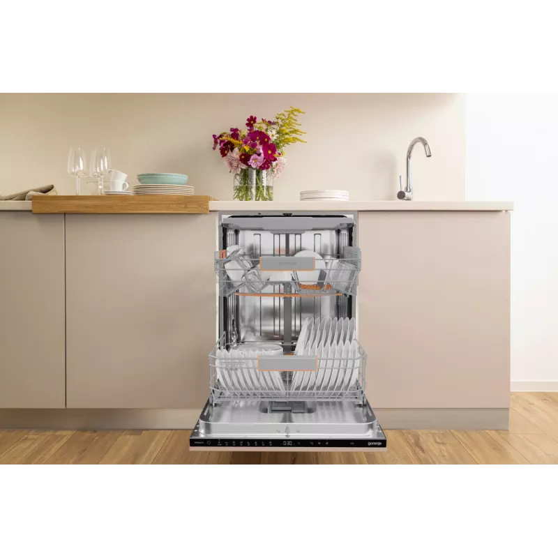 Po stalviršiu montuojama indaplovė Gorenje GV663B65XXL — nerūdijantis plienas, 60 cm, 14 komplektų, 6 programos, 38 dB