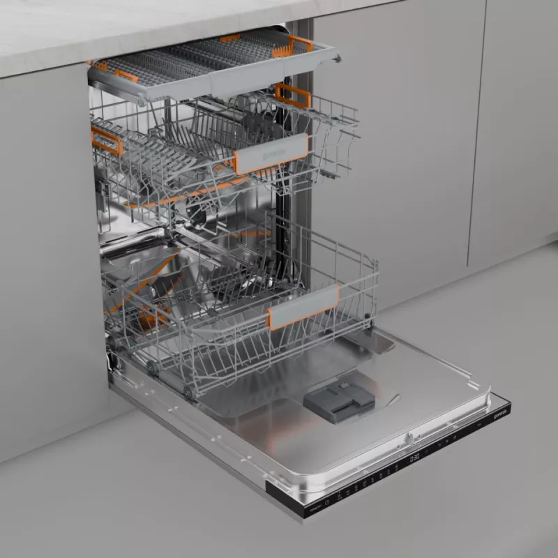 Po stalviršiu montuojama indaplovė Gorenje GV663B65XXL — nerūdijantis plienas, 60 cm, 14 komplektų, 6 programos, 38 dB