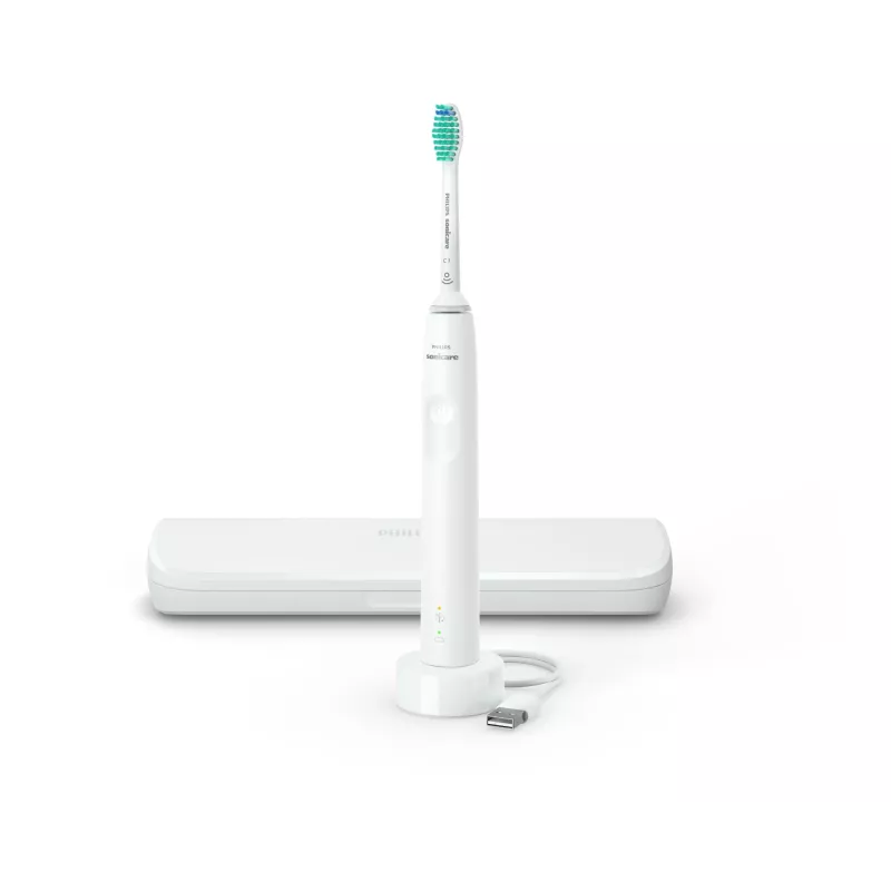 Soninis dantų šepetėlis Philips 3100 series HX3673/13 — soninis, 31 000 judesių/min., 1 režimas, baltas, įkraunamas su Li‑Ion baterija