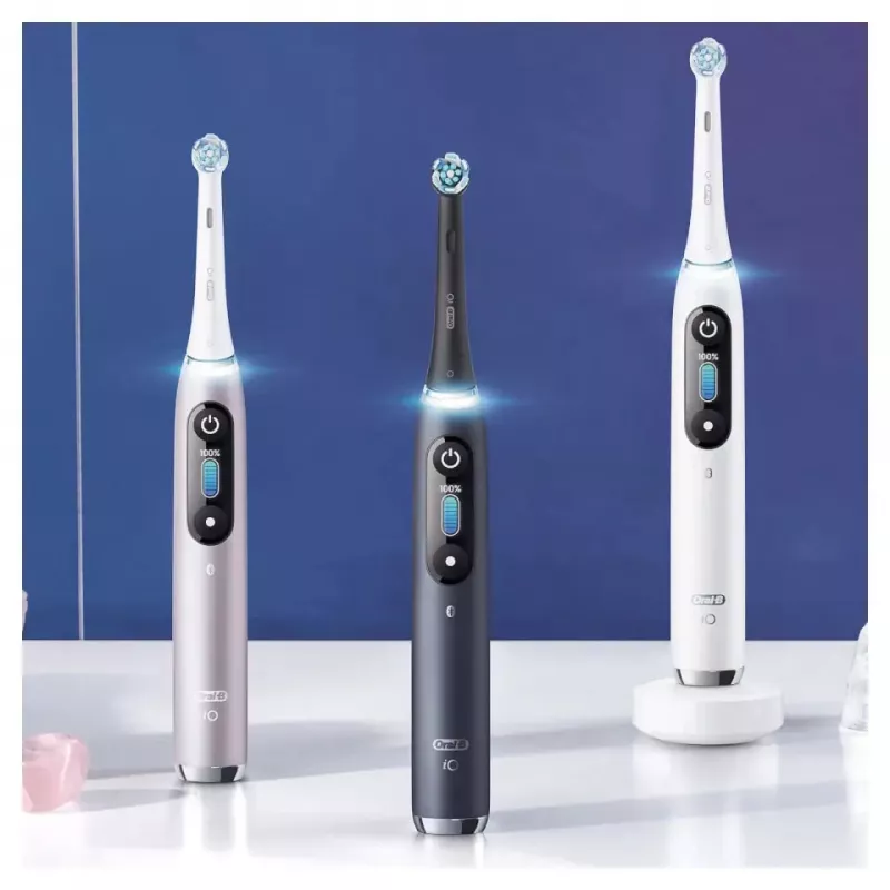Elektrinis dantų šepetėlis Oral-B iO 9 suaugusiems, rotacinis, 2 rankenos, 2 šepetėlių galvutės, įmontuota baterija, 3 val. įkrovimas, juoda / rožinė