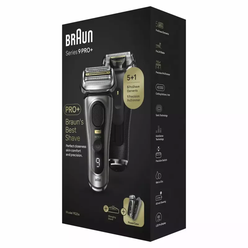 Braun Series 9 Pro+ 9525s drėgnam ir sausam skutimuisi folijos skutimosi peiliukas Trimeris Metallic