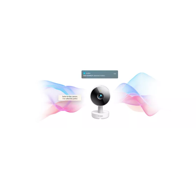 D-Link 2K QHD vidaus Wi-Fi kamera DCS-8350LH, IP stebėjimo kamera, vidaus, laidinis ir belaidis, Amazon Alexa ir Google Assistant, stalas, balta