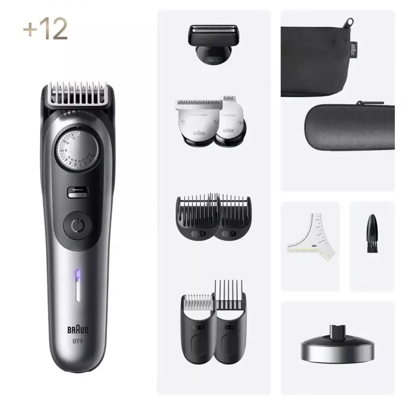 Braun BeardTrimmer 9 BT9560 Baterija 52 2 cm Drėgnas ir Sausas Juoda, Pilka