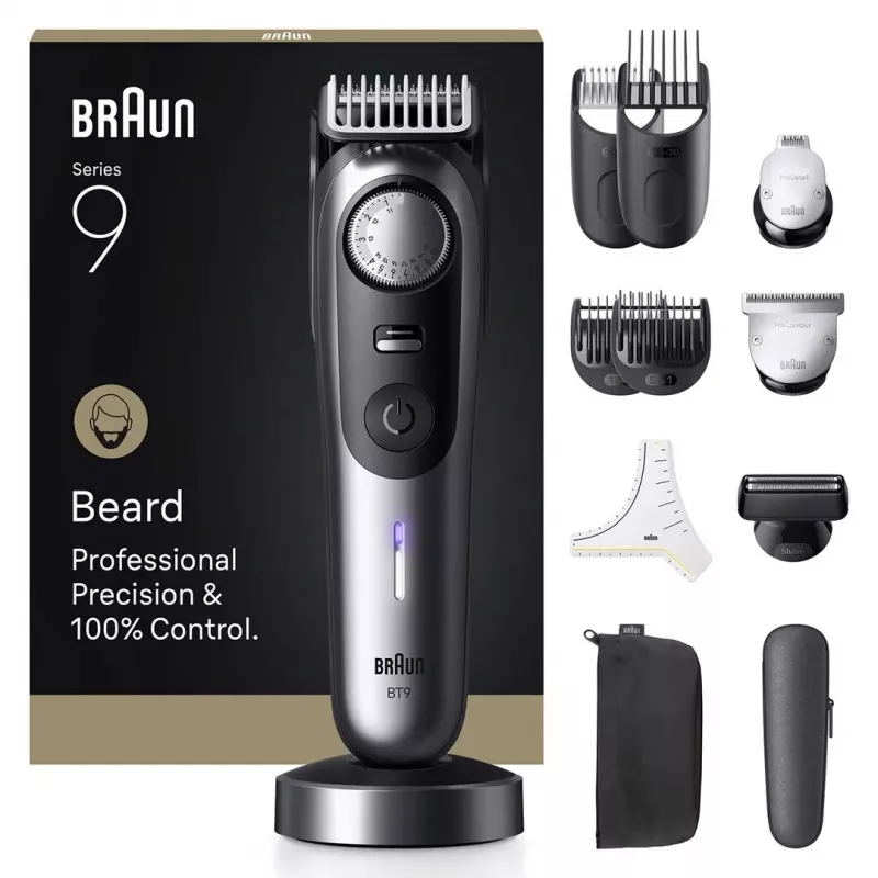 Braun BeardTrimmer 9 BT9560 Baterija 52 2 cm Drėgnas ir Sausas Juoda, Pilka