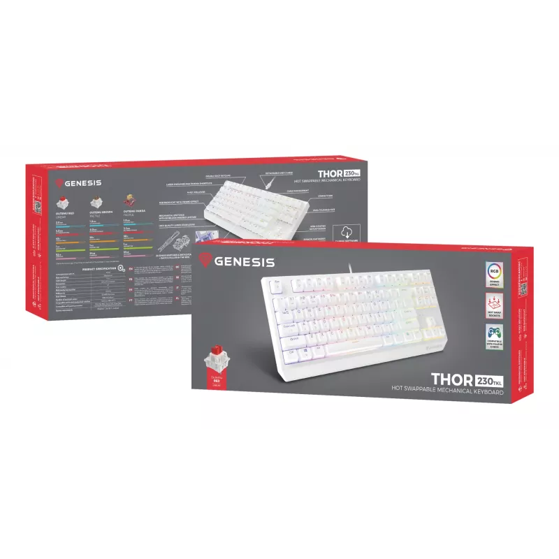 GENESIS Thor 230 TKL klaviatūra Žaidimų USB QWERTY US anglų k. Balta
