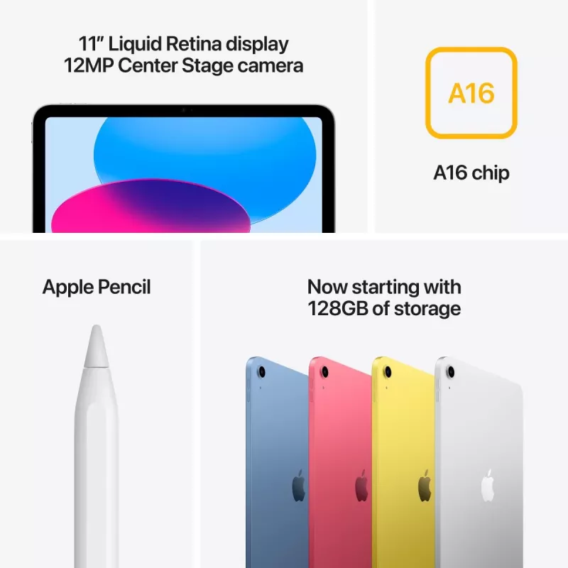 Planšetinis kompiuteris Apple iPad 11 colių, 128 GB, A16 lustas, iPadOS 18, geltona, Wi‑Fi 6, USB-C