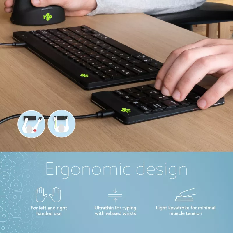 R-Go Tools Skaitmeninė klaviatūra R-Go Numpad Break, ergonominė skaitmeninė klaviatūra su pertraukų programine įranga, laidinė, juoda