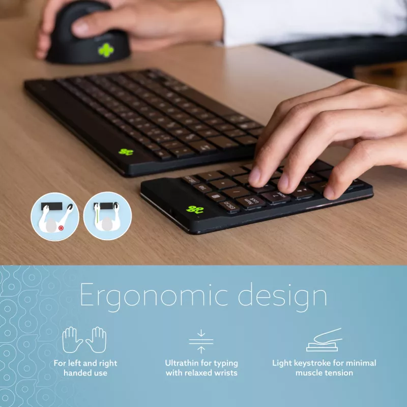 R-Go Tools Skaičių klaviatūra R-Go Numpad Break, ergonominė skaičių klaviatūra su pertraukų programine įranga, Bluetooth, juoda